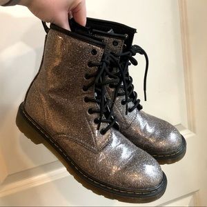Dr. Martens silver glitter lace up boots